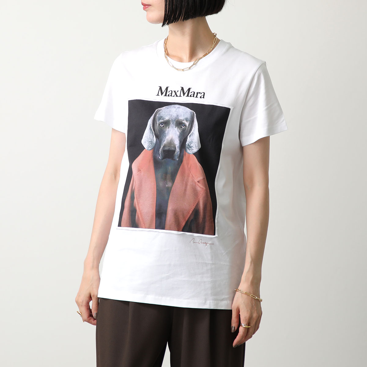 MAX MARA マックスマーラ 半袖 Tシャツ CIPRIA レディース ウィリアム・ウェグマン カットソー コットン ドッグプリント 犬 ロゴ  クルーネック カラー5色