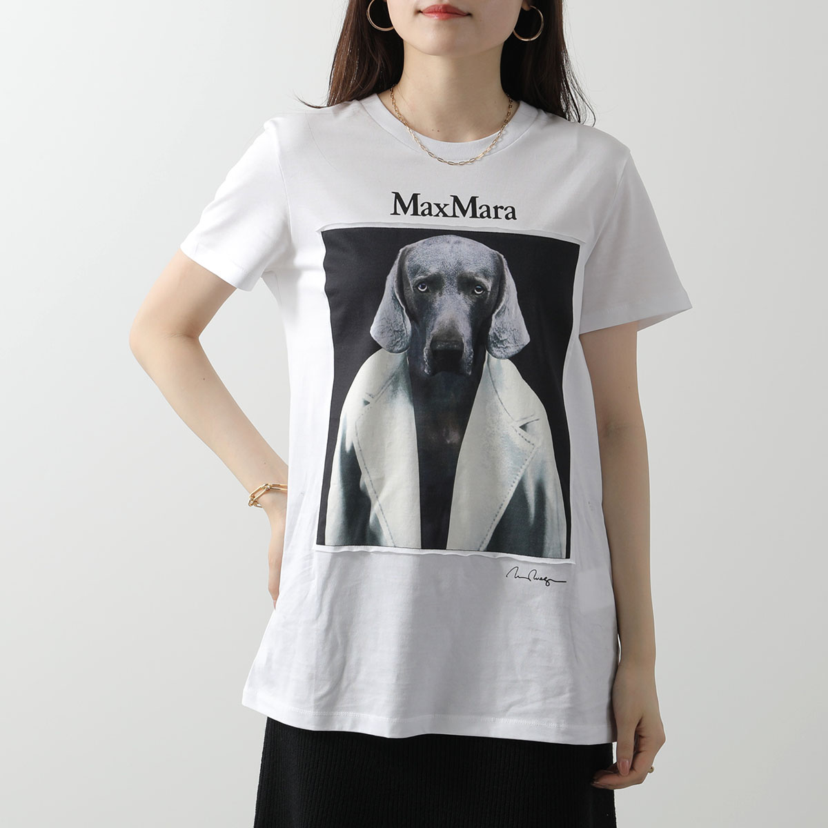 MAX MARA マックスマーラ 半袖 Tシャツ CIPRIA レディース ウィリアム・ウェグマン カットソー コットン ドッグプリント 犬 ロゴ  クルーネック カラー5色