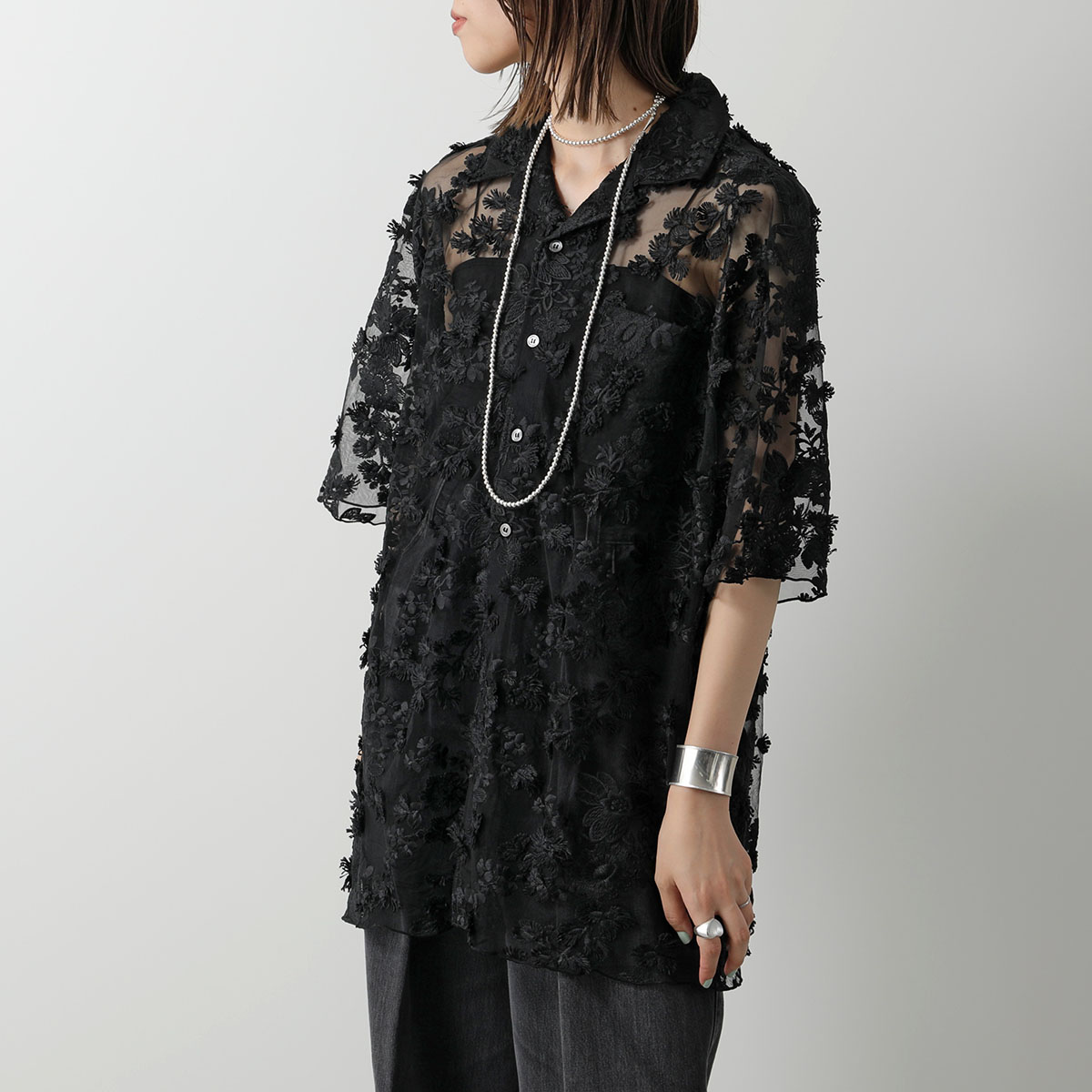 PROVOKE プロヴォーク 半袖 シャツ tulle lace big shirt PV