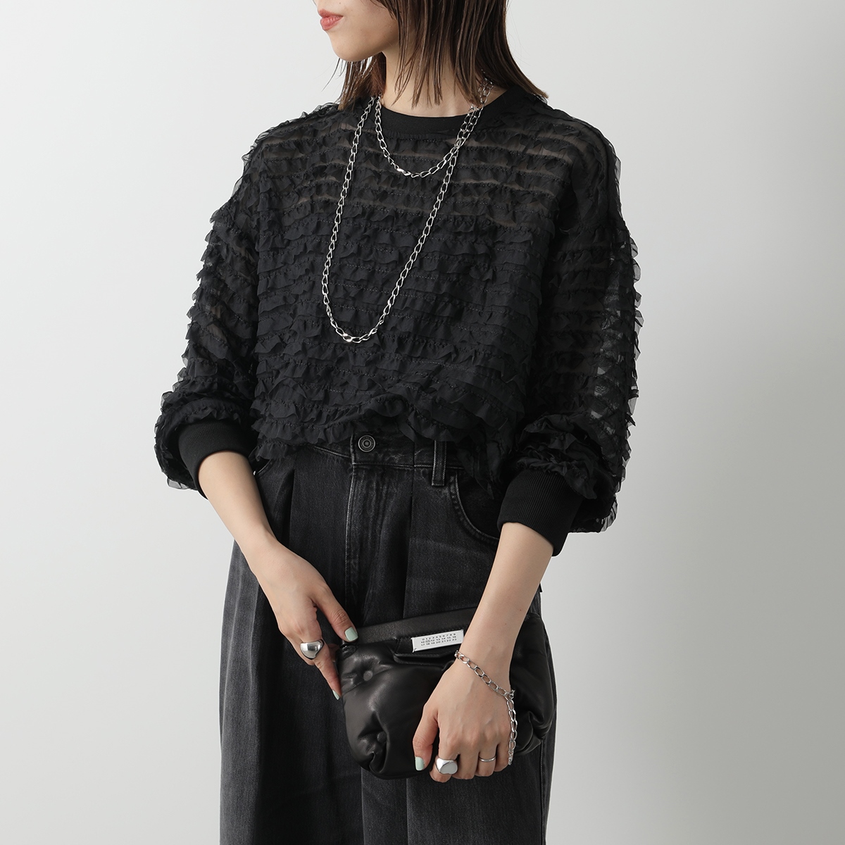 PROVOKE プロヴォーク プルオーバー sheer frill pullover PV-030053 レディース シアー フリル クルーネック ドロップショルダー カラー2色