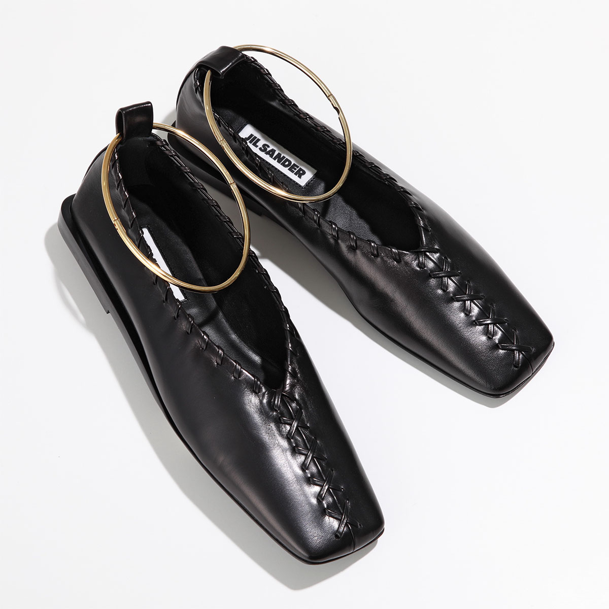 JIL SANDER ジルサンダー フラットシューズ ballerina バレリーナ J15WZ0009 P4864 レディース リング  メタルアンクレット 靴 002/BLACK-GOLD