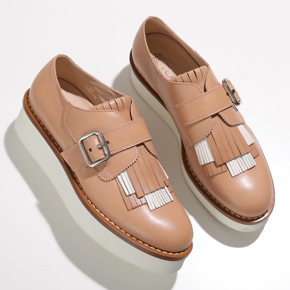 トッズ　ローファー　ダブルT フリンジ　ロゴ刻印　ブラウン　レザー　37 トッズローファーダブルT フリンジロゴ刻印ブラウンレザー37