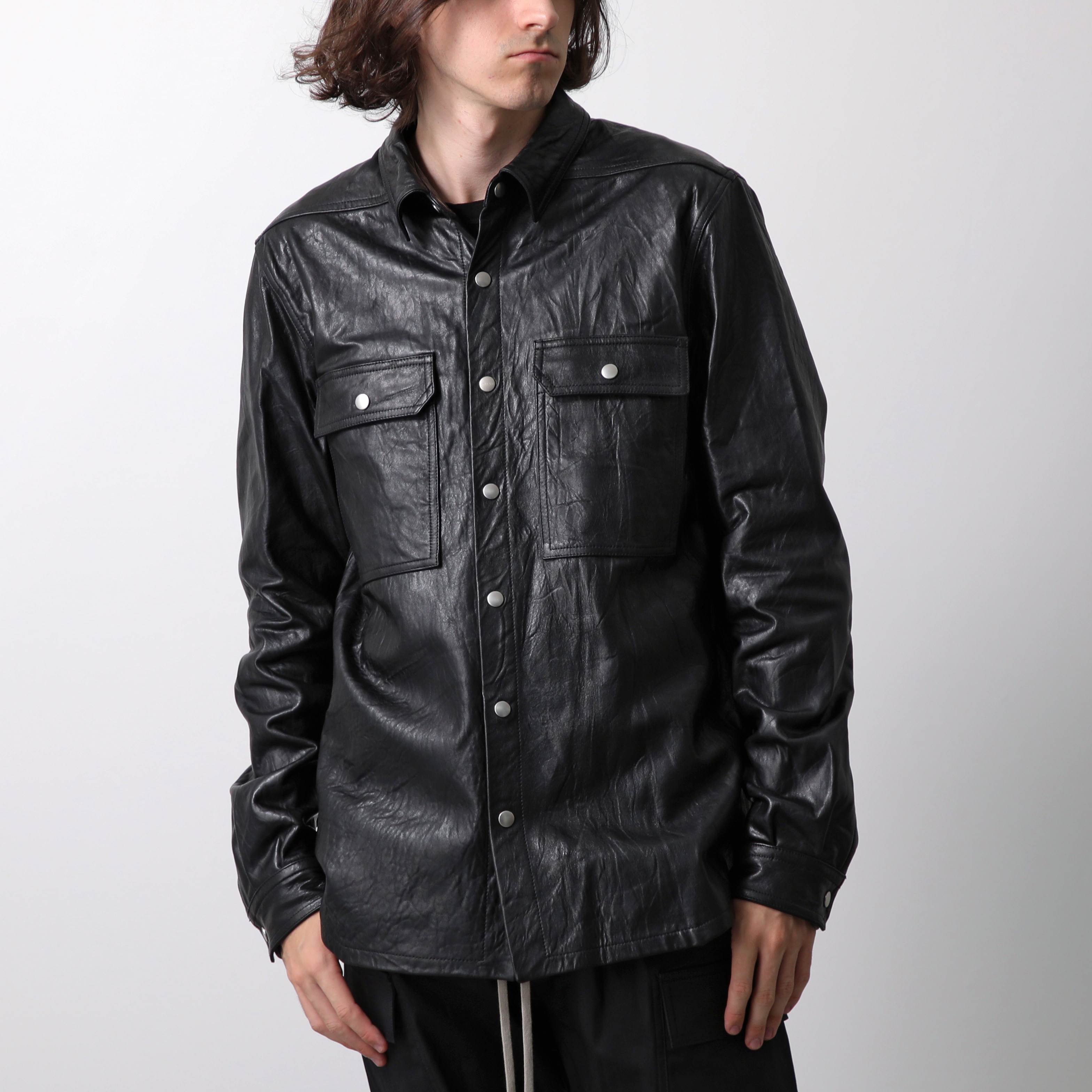 Rick Owens リックオウエンス レザージャケット OUTERSHIRT アウターシャツ RU02D6729 LBW メンズ ラムレザー  シャツジャケット バックバンド 09/BLACK