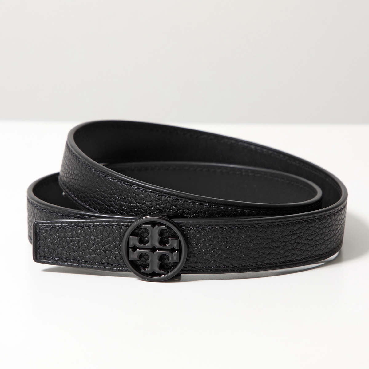 TORY BURCH トリーバーチ ナローベルト 1 MILLER PEBBLED POWDER COATED BELT 161396 レディース  リバーシブル レザー ロゴバックル 001/BLACK