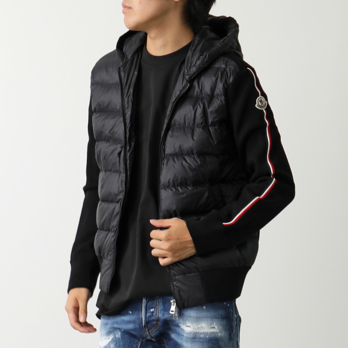 MONCLER モンクレール ダウンジャケット 9B00022 M1131 メンズ フード付き アイコンパッチ ライトダウン切替 ニットブルゾン 999