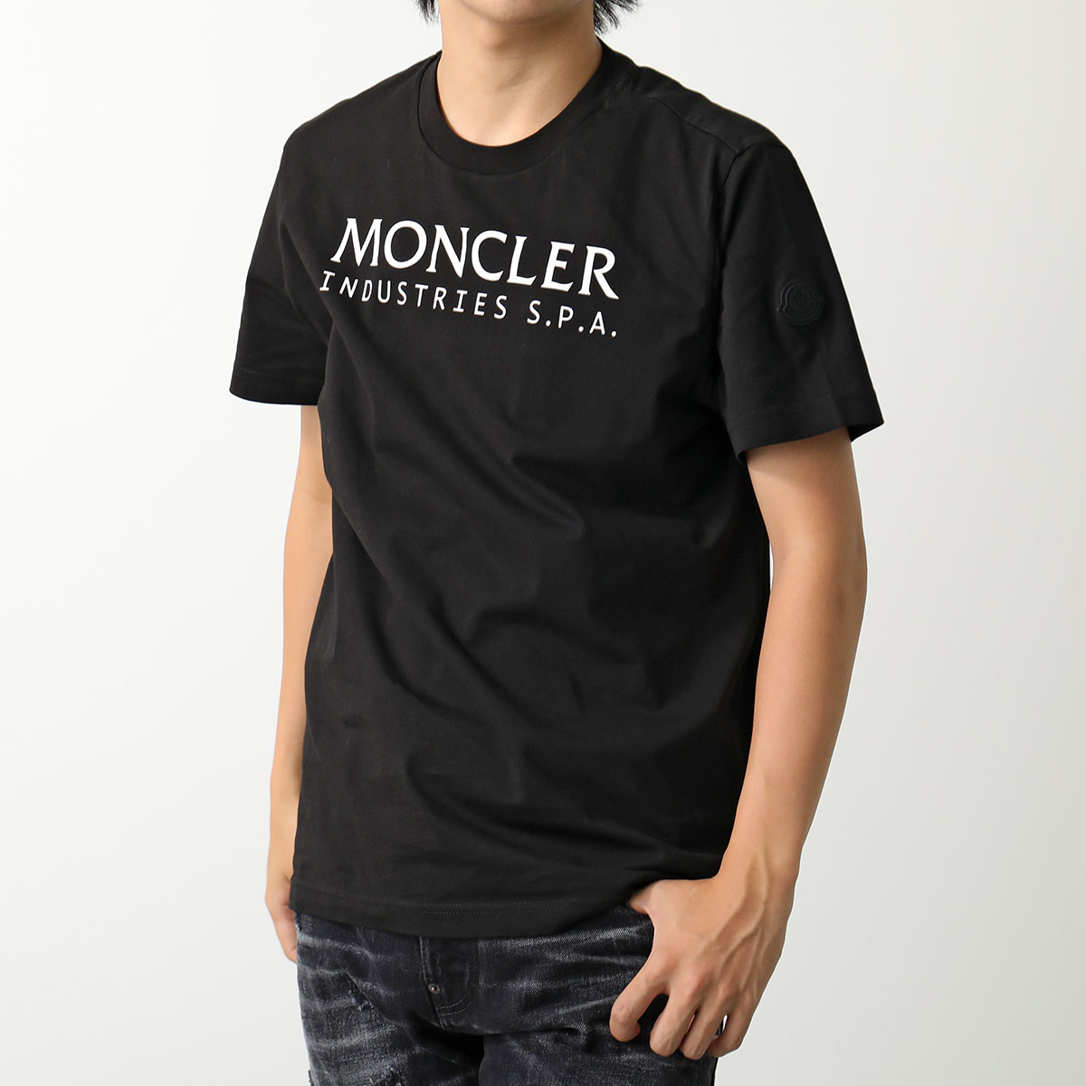 MONCLER Matt Black モンクレール マットブラック Tシャツ 8C00014 89A17 メンズ 半袖 カットソー ロゴT  ラバーアイコンパッチ 999