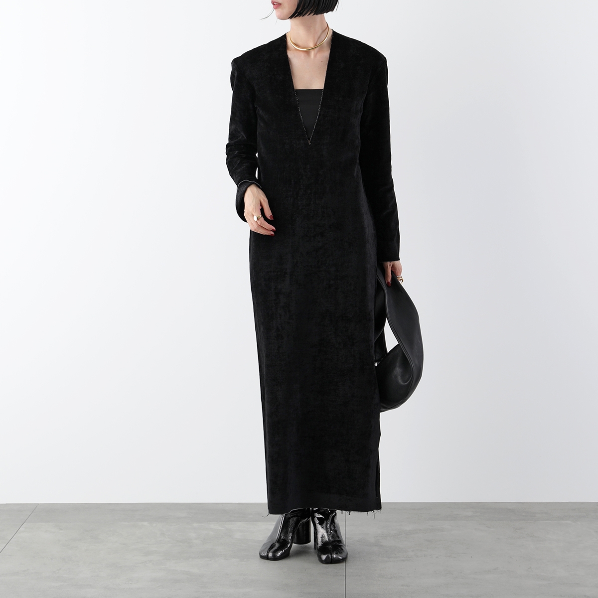 GABRIELA COLL GARMENTS ガブリエラコールガーメンツ ワンピース COTTON VELVET LONGSLEEVE DRESS  S9-125 ベルベット ロング丈 Vネック