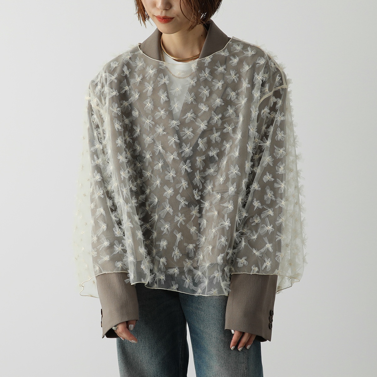 PROVOKE プロヴォーク プルオーバー tulle ribbon dot P/O PV-010060 レディース チュール フラワー 花 ボートネック トップス カラー2色 PROVOKE プロヴォーク プルオーバー tulle ribbon dot P/O PV