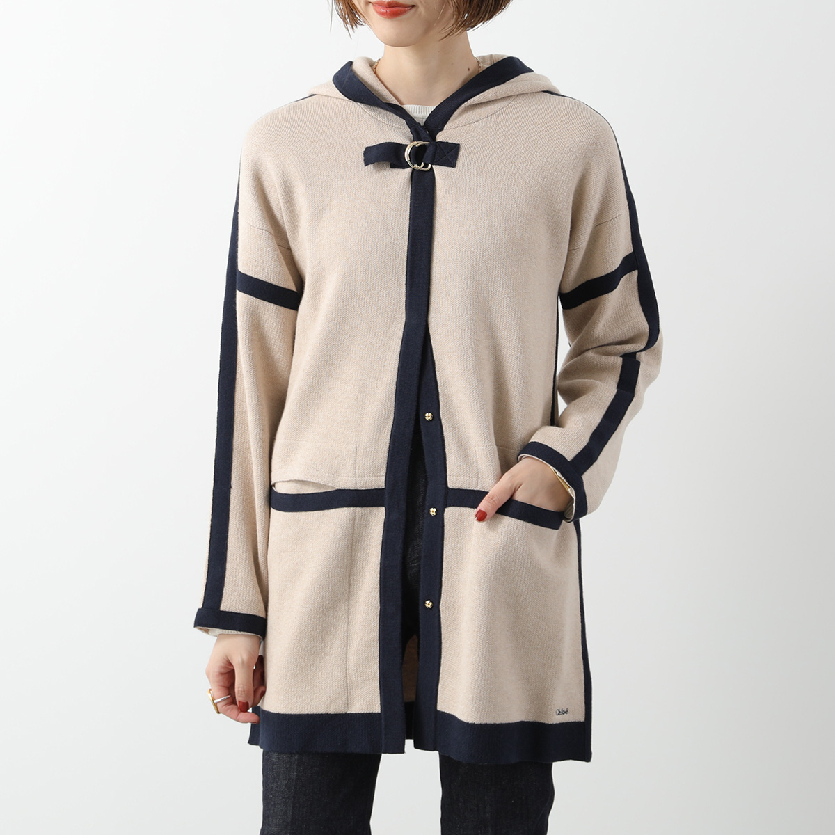 Chloe KIDS クロエ キッズ ニットコート C20266 レディース ガールズ フード付き ロゴ カーディガン C03/BEIGE-MARL