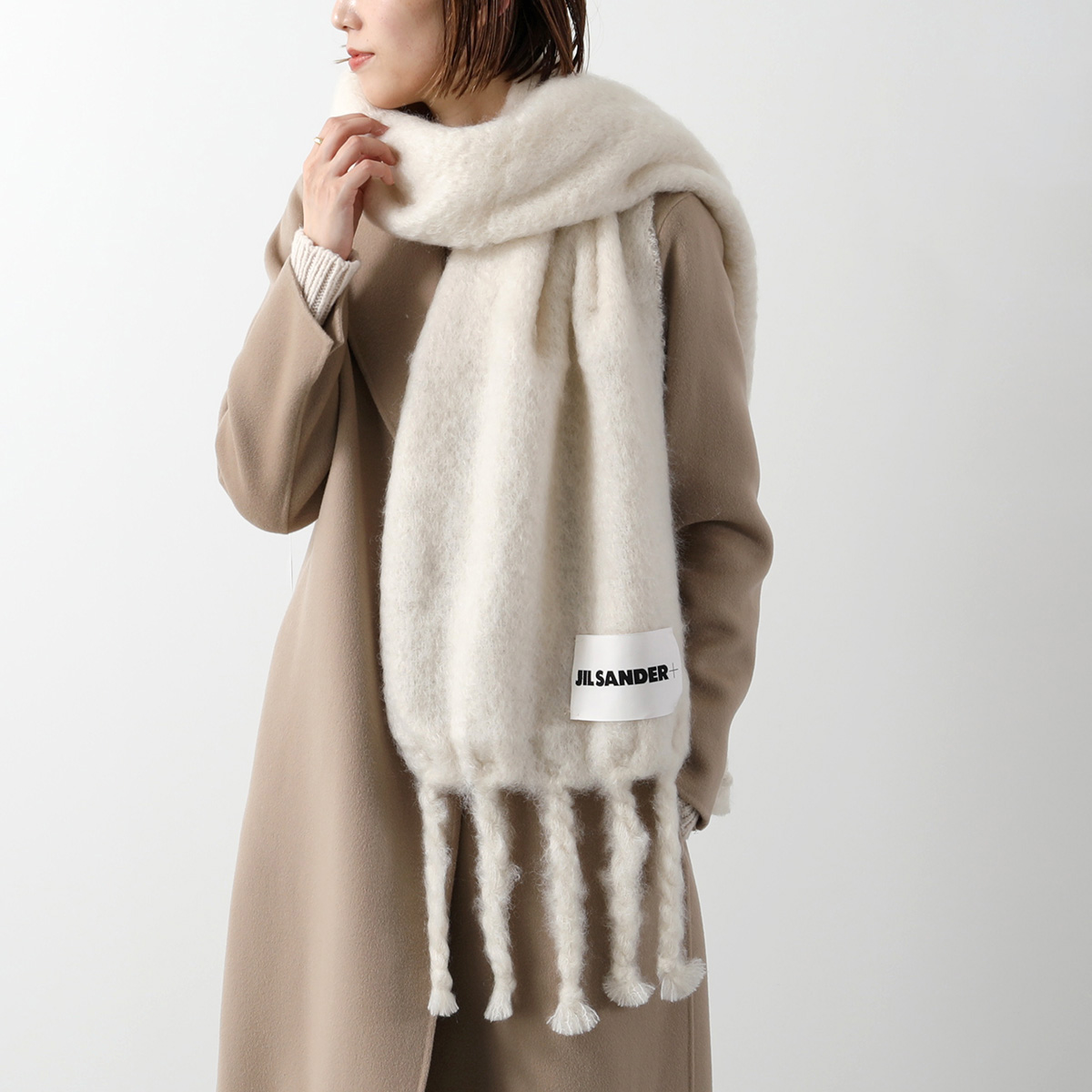 JIL SANDER+ ジルサンダー プラス マフラー J40TE0118 J40041 レディース フリンジ ウール モヘア ロゴラベル ストール  カラー3色 : 361015026 : インポートセレクトmusee - 通販 - Yahoo!ショッピング