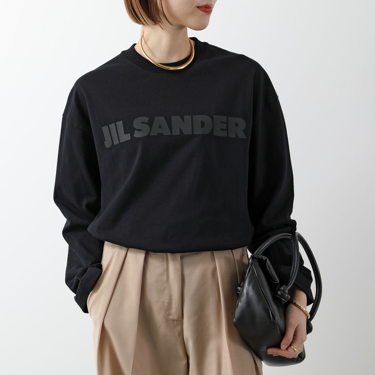 JIL SANDER ジルサンダー Tシャツ J03GC0136 J20243 レディース 長袖 ロンT ロゴT カットソー クルーネック コットン  オーバーサイズ 001/BLACK