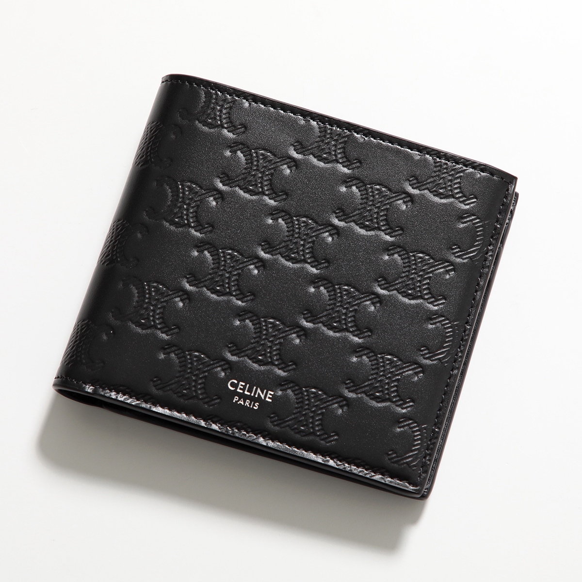 CELINE セリーヌ 二つ折り財布 Bi‐fold Wallet with Coin 10C873FQB. 38SI メンズ 小銭入れあり レザー  ミニ財布 トリオンフ Black 二つ折り財布