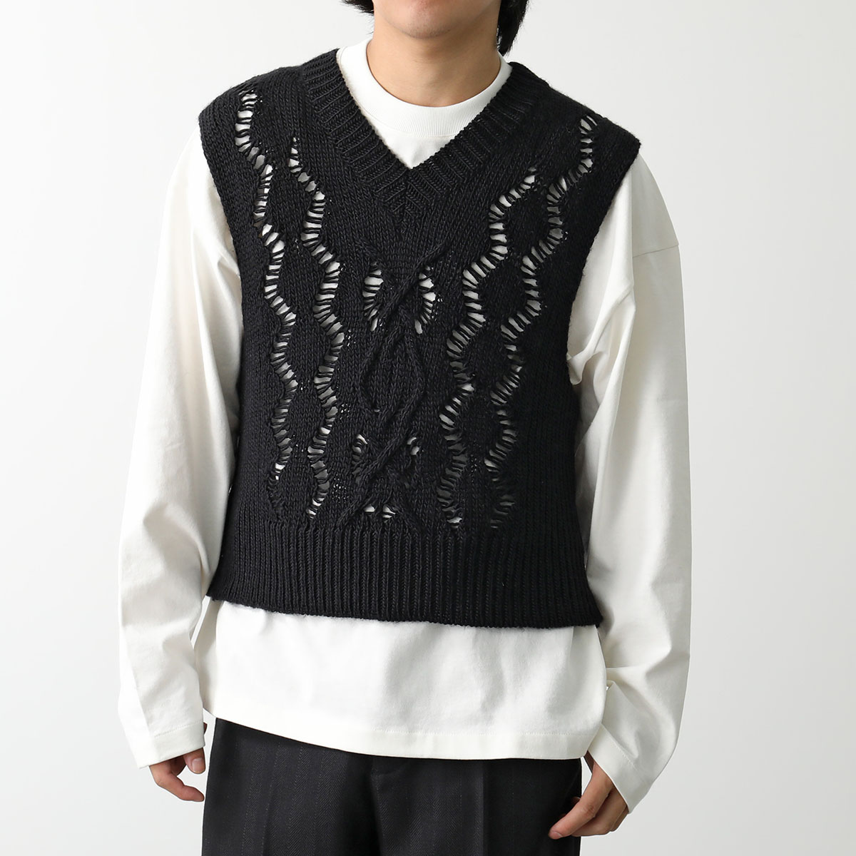 OUR LEGACY アワーレガシー ベスト CABLE MICHIGAN TANK M4243CBF メンズ Vネック ジレ ウール ニット  BLACK-FISHERMAN-WOOL