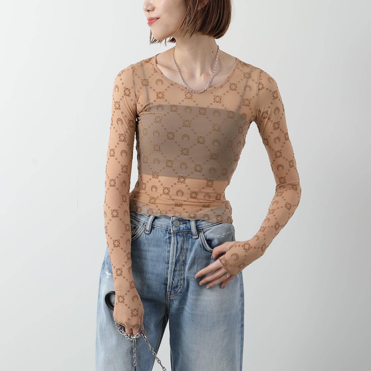 Marine Serre マリーン セル ロンT カットソー Moonogram Mesh Flock Second Skin Cropped Top  WTS012A CJER0005 メッシュ 長袖 カラー2色 : 361021154 : インポートセレクトmusee - 通販 -  Yahoo!ショッピング