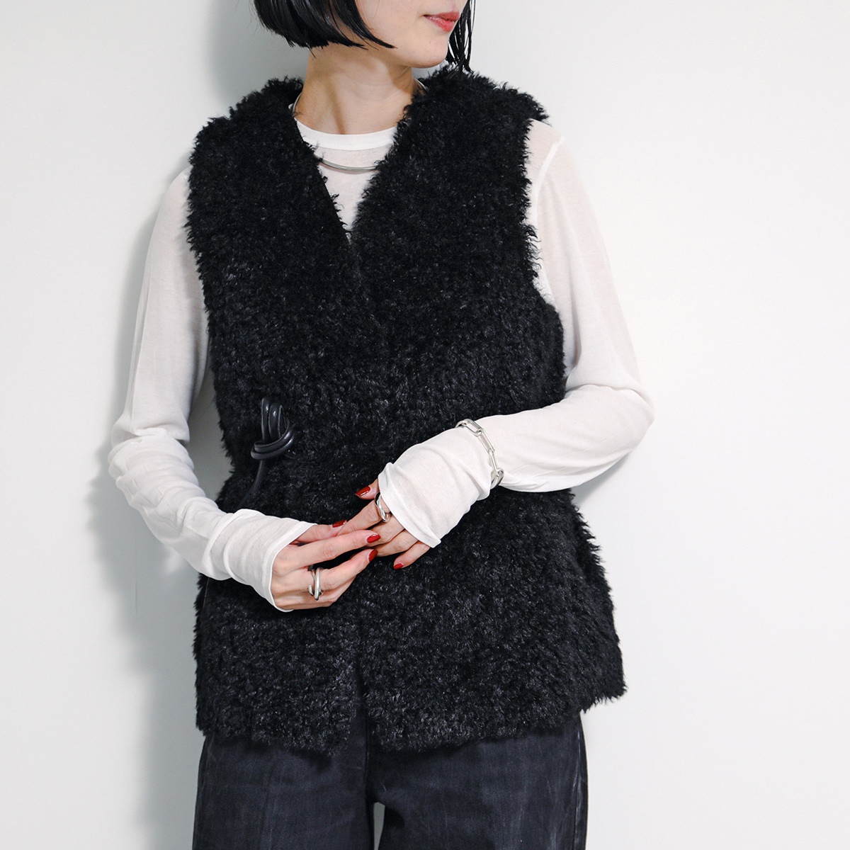 MARILYN MOON マリリンムーン ファー ベスト belted fake fur vest 4243-120 レディース ジレ ショート丈  カラー2色