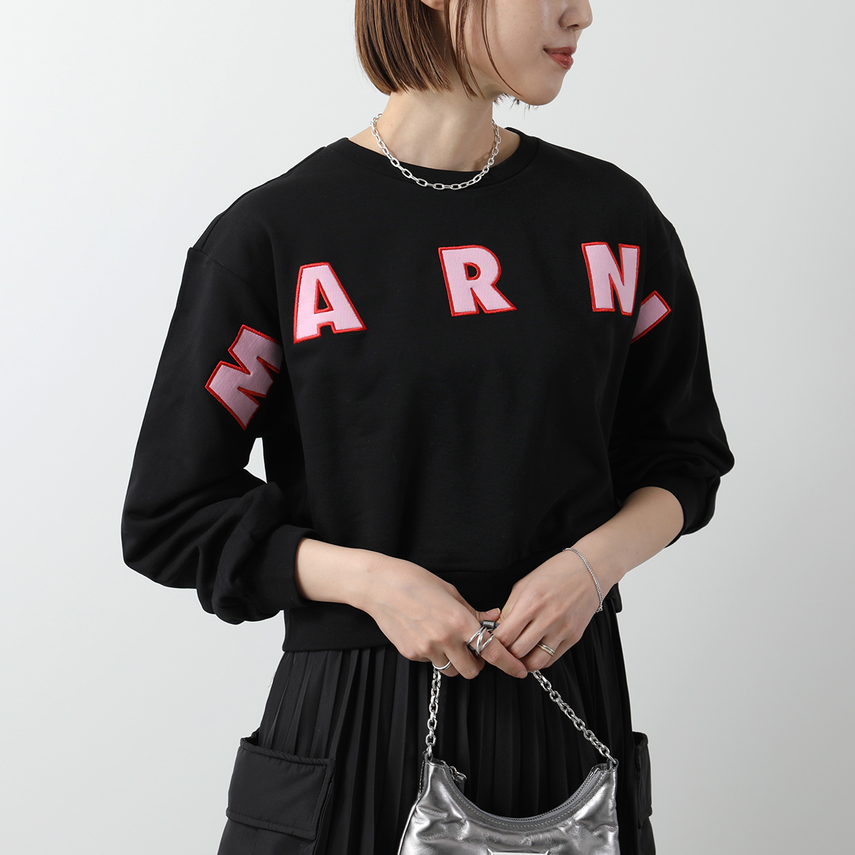 MARNI KIDS マルニ キッズ トレーナー M01193 M00RE レディース ガールズ クロップド スウェットシャツ ロゴ刺繍 クルーネック  0M900