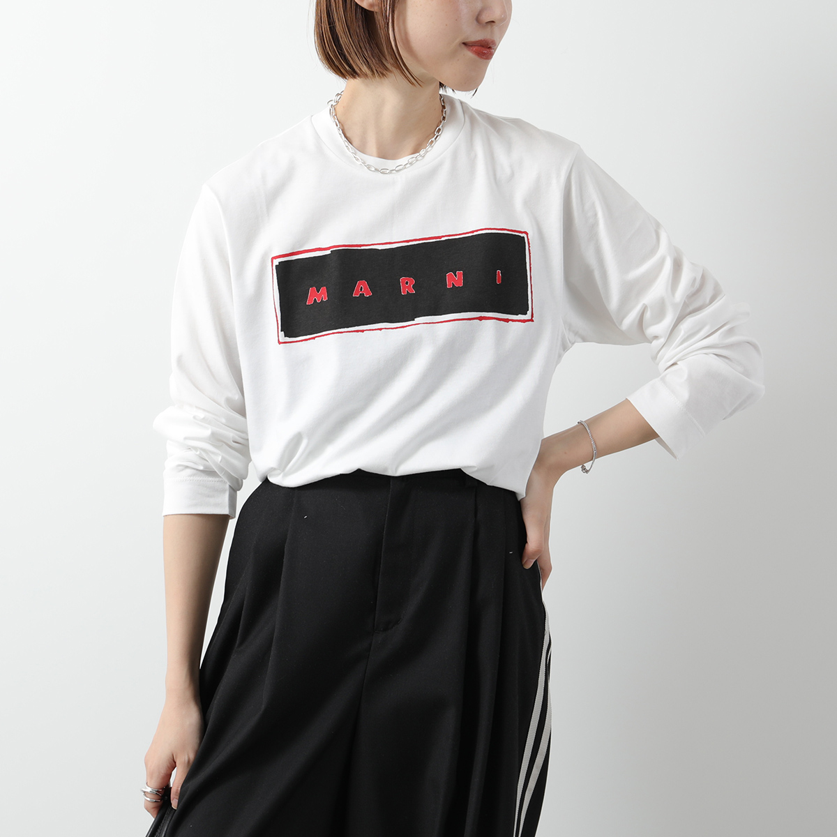 MARNI KIDS マルニ キッズ カットソー M01227 M00L9 レディース ガールズ クルーネック 長袖Tシャツ ロンT  ショルダーロゴプリント 0M100