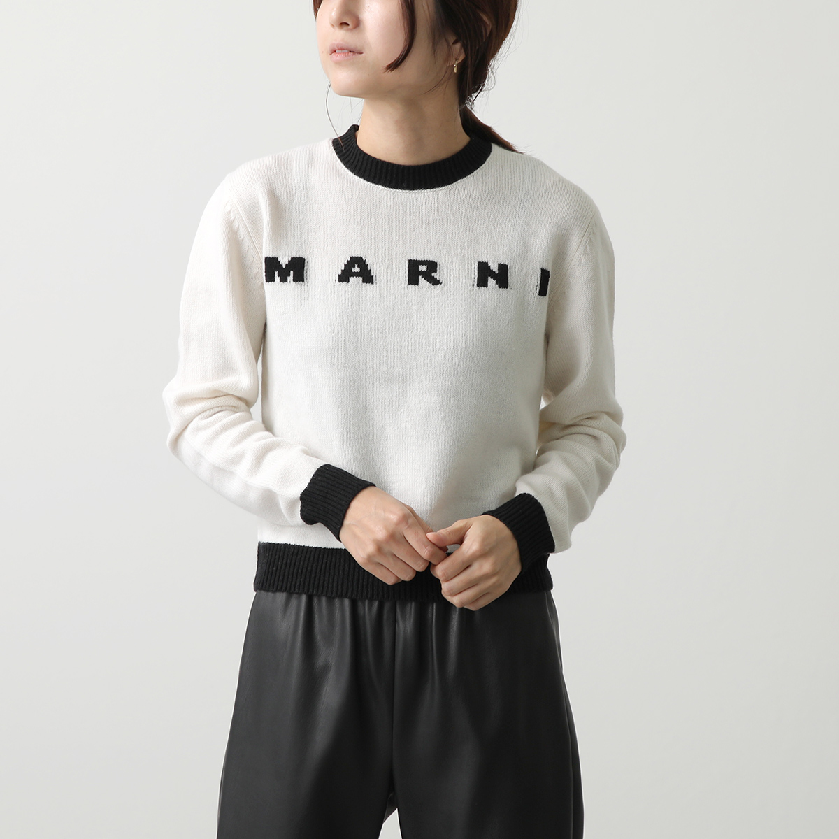 MARNI KIDS マルニ キッズ セーター M00993 M00ML レディース ガールズ ニット ロゴ 長袖 クルーネック カシミヤ混ウール  カラー3色