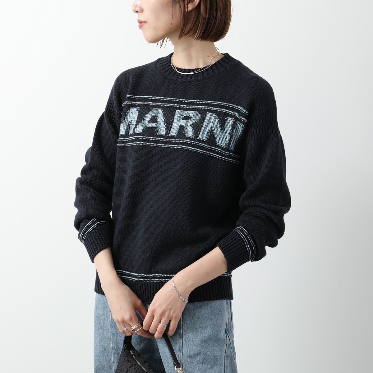 MARNI KIDS マルニ キッズ ニット M01212 M00TB レディース ガールズ コットン ウール クルーネック セーター ロゴ カラー2色