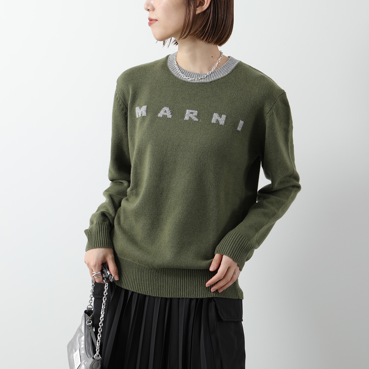 MARNI KIDS マルニ キッズ セーター M01214 M00ML レディース ガールズ ウール カシミヤ ニット クルーネック ロゴ カラー3色