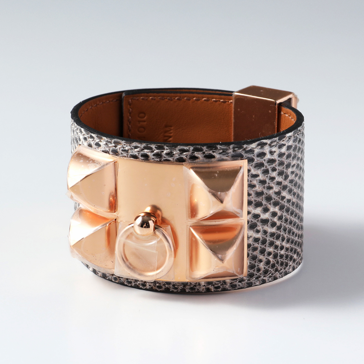 HERMES エルメス ブレスレット COLLIER DE CHEIN コリエドシアン リザード ナチュラ レザー マキシベルト RG金具 FICELLE/OMBREの画像
