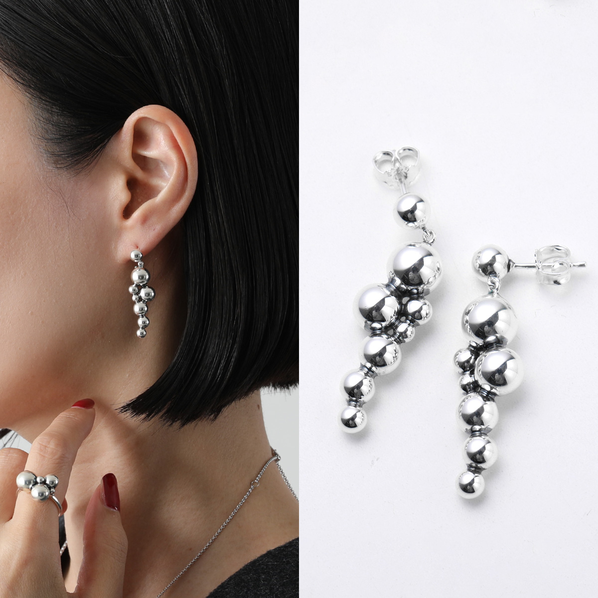 【ジョージジェンセン】希少　シルバーチェーン✖️淡水パール　ピアス ジョージジェンセン】希少 シルバーチェーン✖️淡水パール ピアス