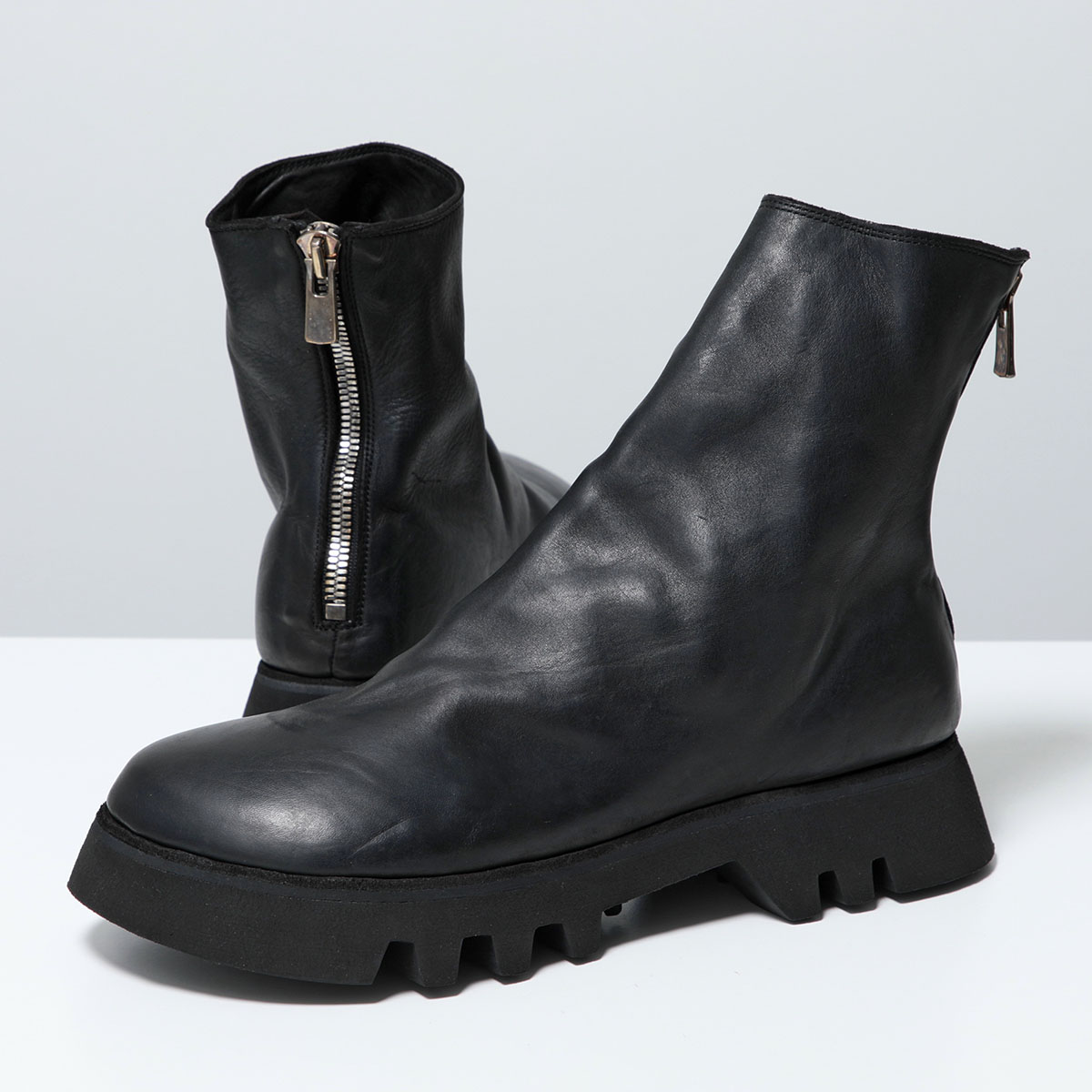 GUIDI グイディ バックジップブーツ ZO08V メンズ ホースレザー フルグレイン ショートブーツ ビブラムソール 製品染め シューズ 靴  BLKT