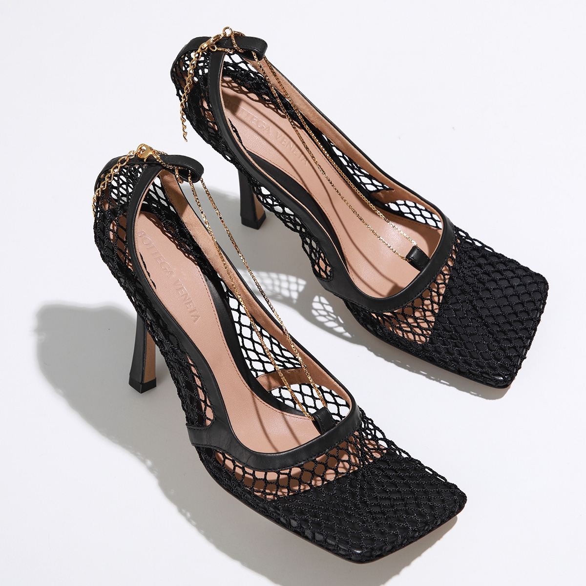 BOTTEGA VENETA ボッテガヴェネタ パンプス 578321 VBPS1 レディース メッシュ レザー チェーン装飾 スクエアトゥ シューズ  靴 1001/BLACK 578321VBPS11001