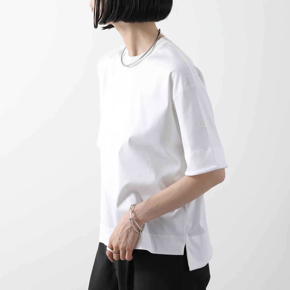 新品　タグ付き　マックスマーラ　麻　半袖Tシャツ ホワイト ロング丈 Max Mara MAX MARA マックスマーラ Tシャツ MASER メーザー