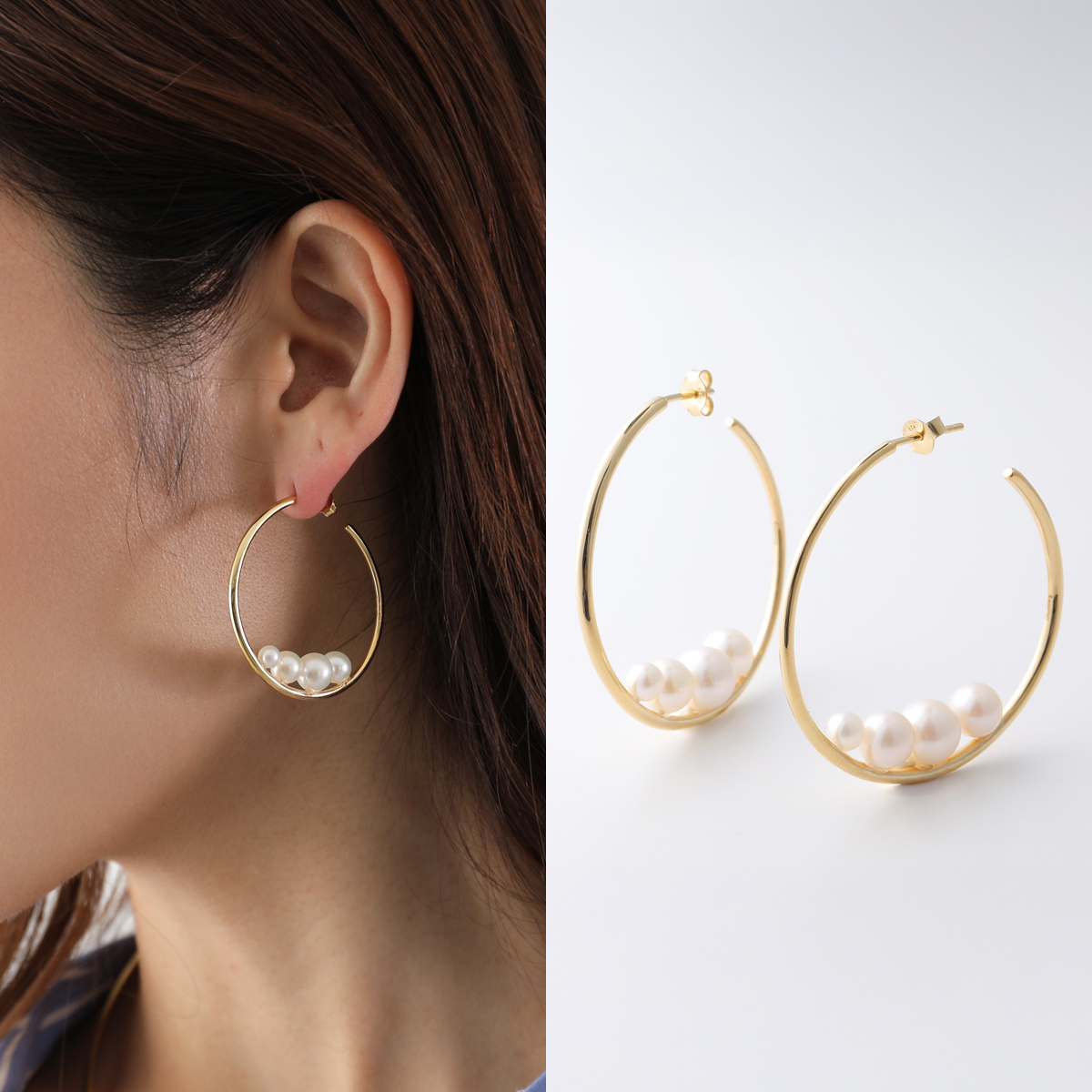 Otiumberg オティウムバーグ フープピアス Large Trio Pearl Hoops OEY24S-3075 レディース パール silver925 14Kゴールドヴェルメイユ ゴールドの画像
