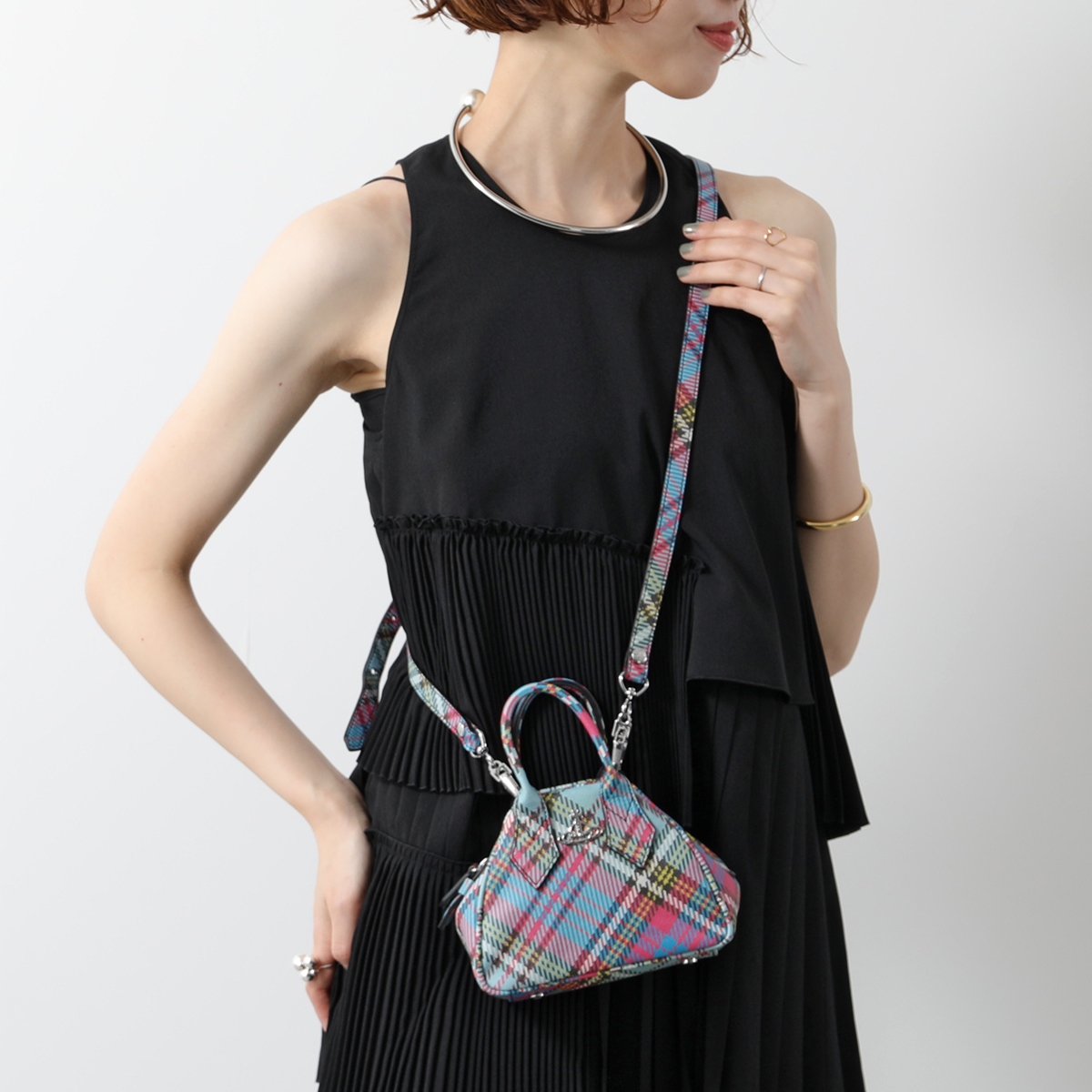 Vivienne Westwood ヤスミン　チェック　オーブ　ハンドバッグ ヴィヴィアン・ウエストウッド小さなハンドバッグ「ミニ