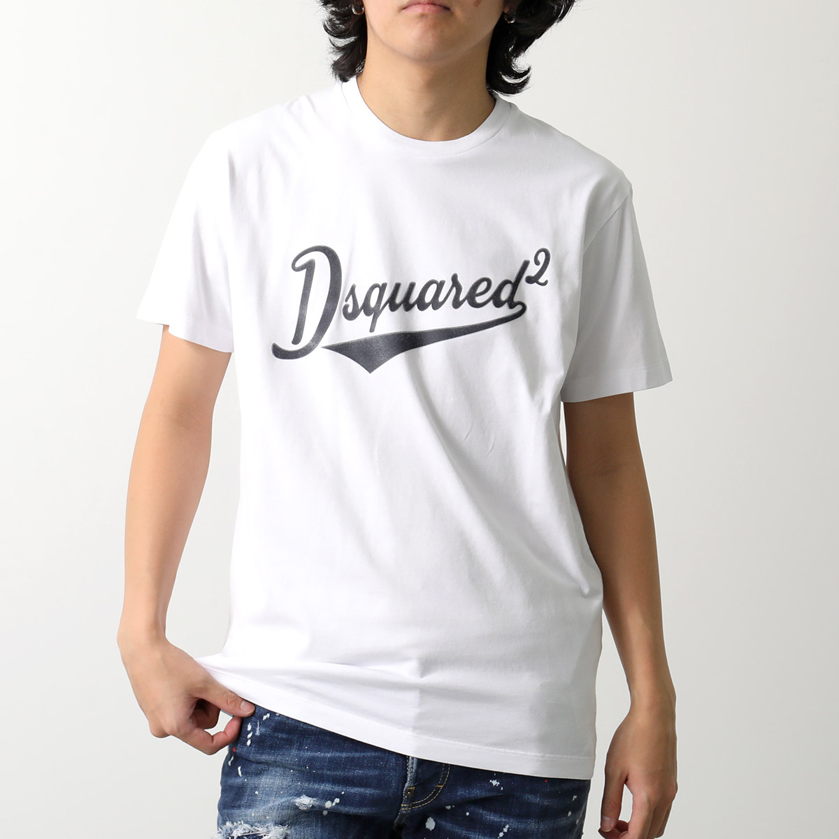 『Dsquared2』コットンストレッチ Vネック Tシャツ ホワイト DSquared2 Men's Cotton Stretch V-Neck T-Shirt, White