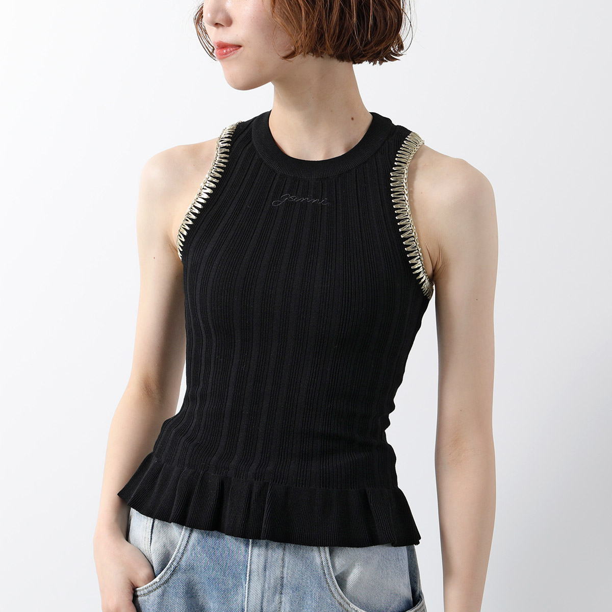 GANNI ガニー タンクトップ Light Viscose Rib Tank Top K2353