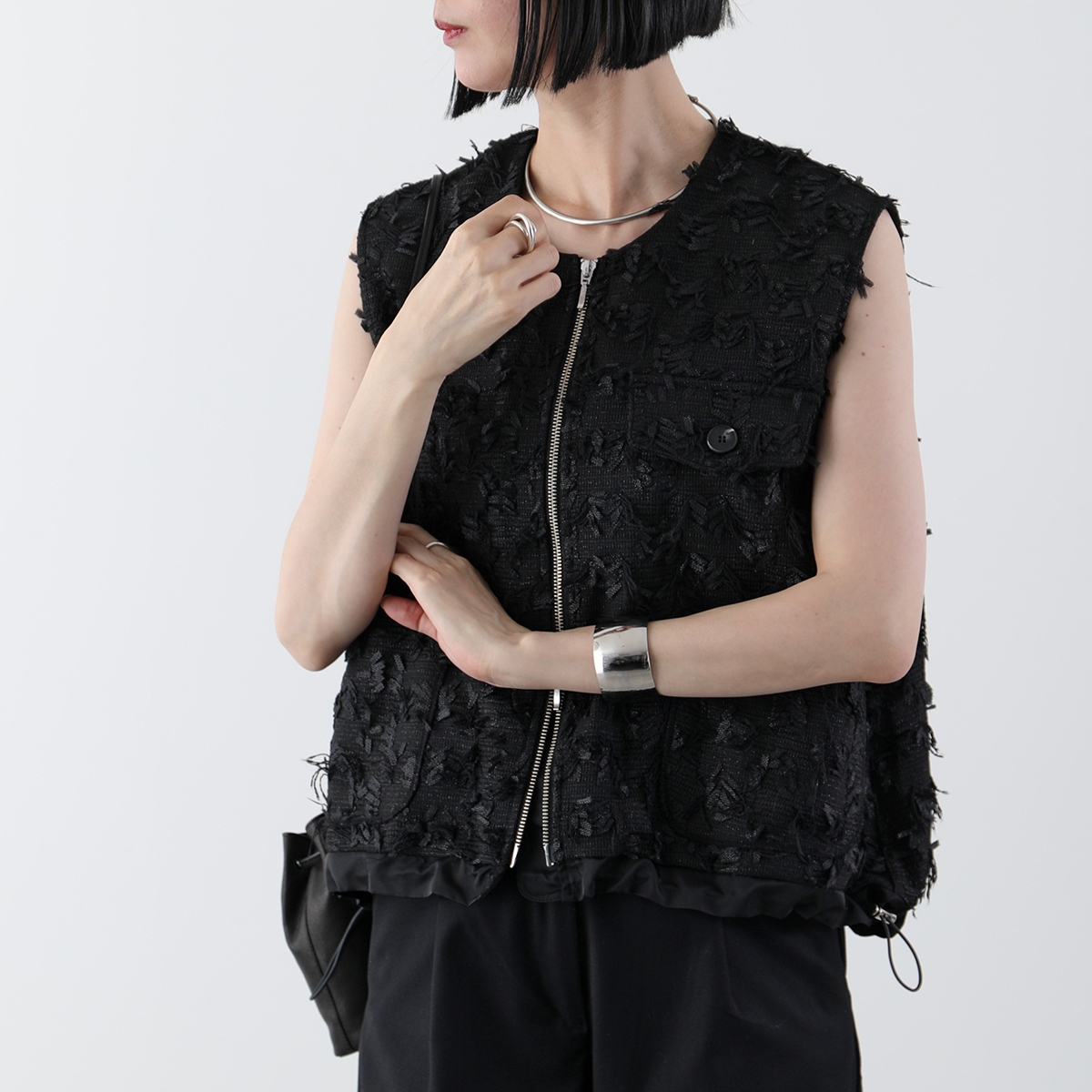 Eimee Law エイミーロウ ツィードリボンジャガード ドロストジレ