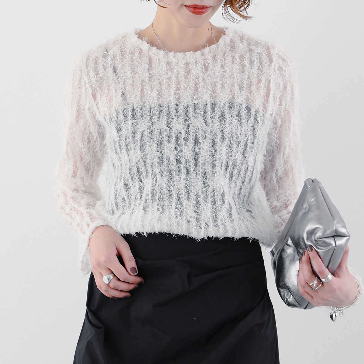 UN-SOPHIE アンソフィー カットソー FEATHER TULLE TOPS UNG2408201 