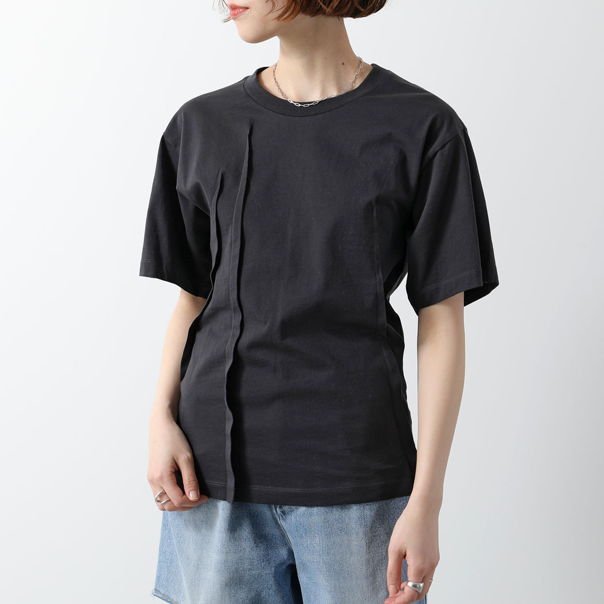 【新品】 MM6　半袖Tシャツ　レディース　Uネック　ブラック　サイズL MM6 エムエムシックス メゾンマルジェラ Tシャツ S52GC0328