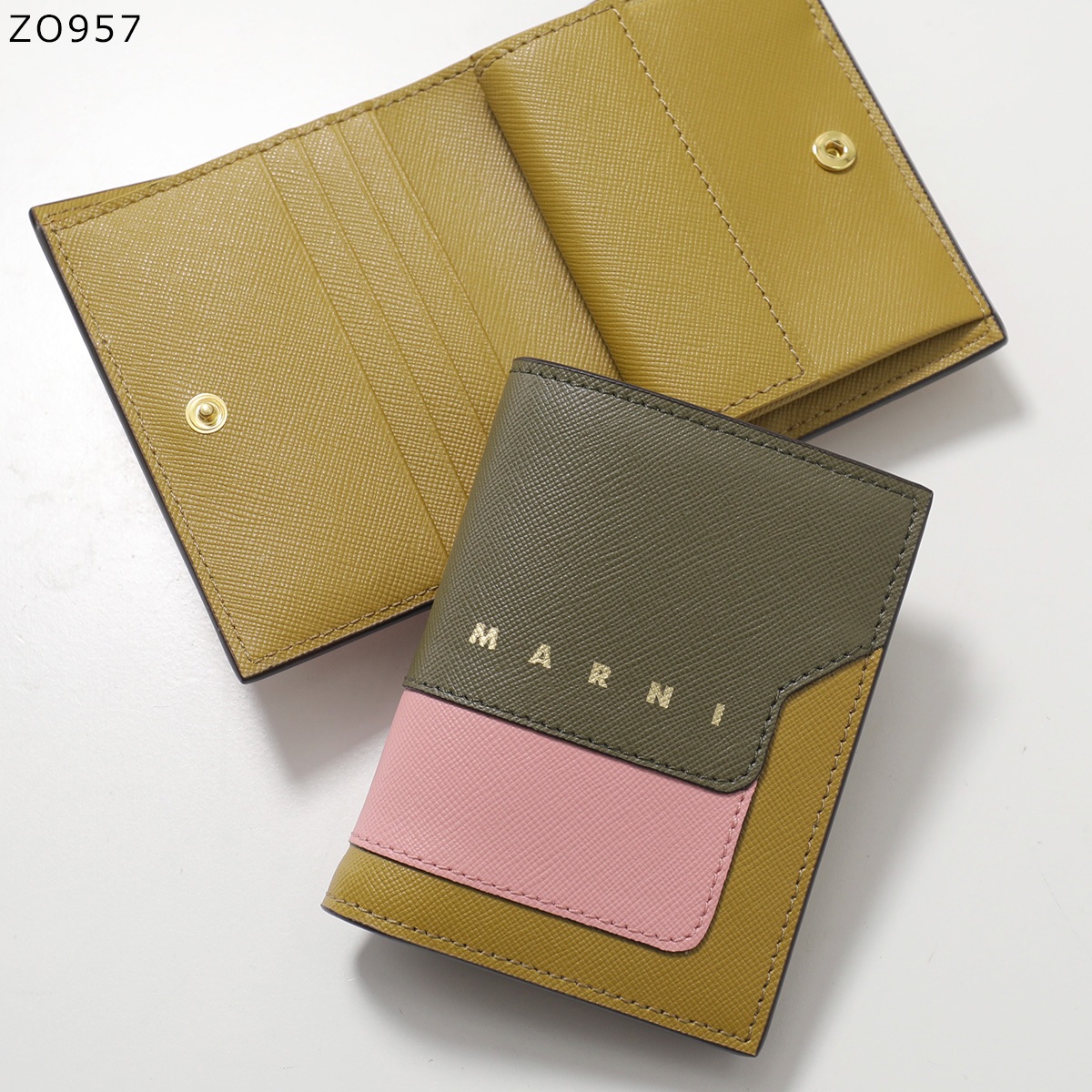 【あーちゃん】MARNI 二つ折り財布 黒 茶色 マルニ レザー 二つ折り財布 | 茶色×パープル - インポート