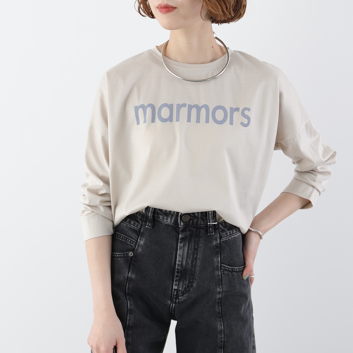 marmors マルモア ロンT 0225109003 レディース ロゴ クルーネック コットン カットソー 長袖 カラー3色 marmors マルモア ロンT 0225109003 レディース ロゴ クルー