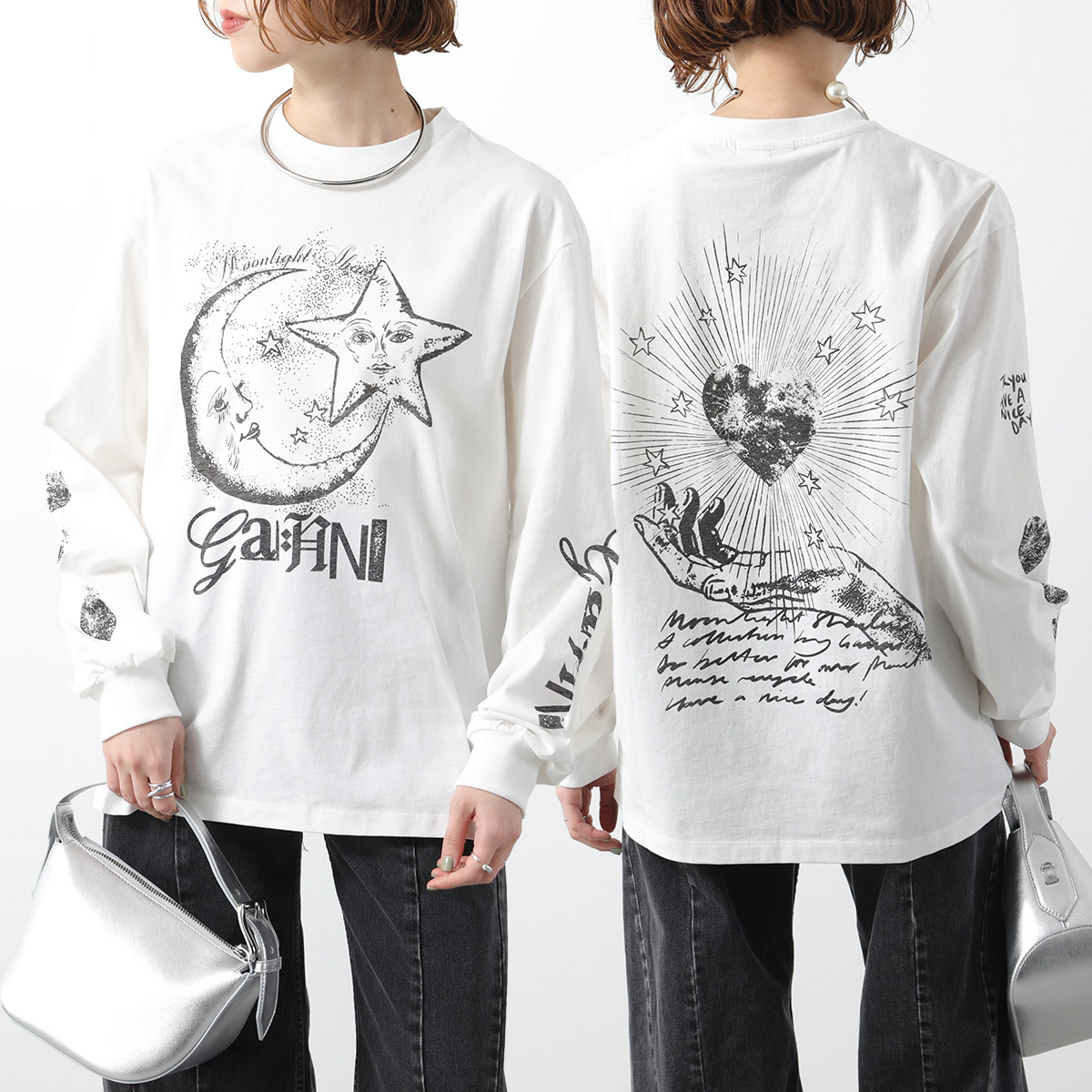 GANNI ガニー 長袖 Tシャツ FUTURE HEAVY JERSEY MOON LONG SL...