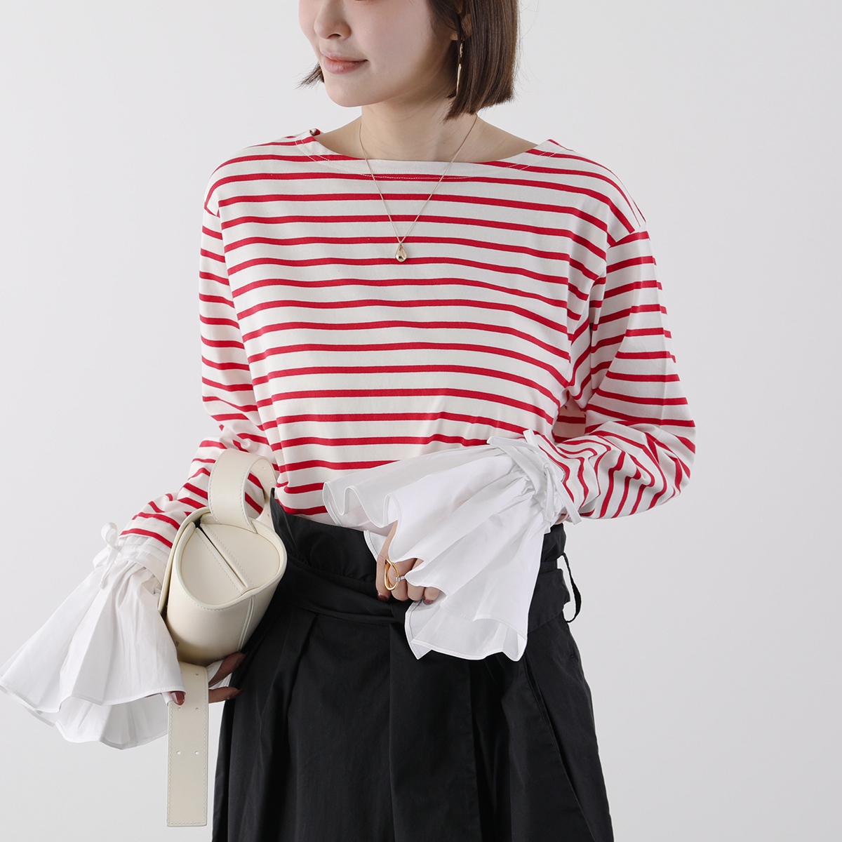 ミュールMewlシャツスリーブボーダープルオーバーA25291 Mewl シャツスリーブボーダープルオーバー（Tシャツ/カットソー