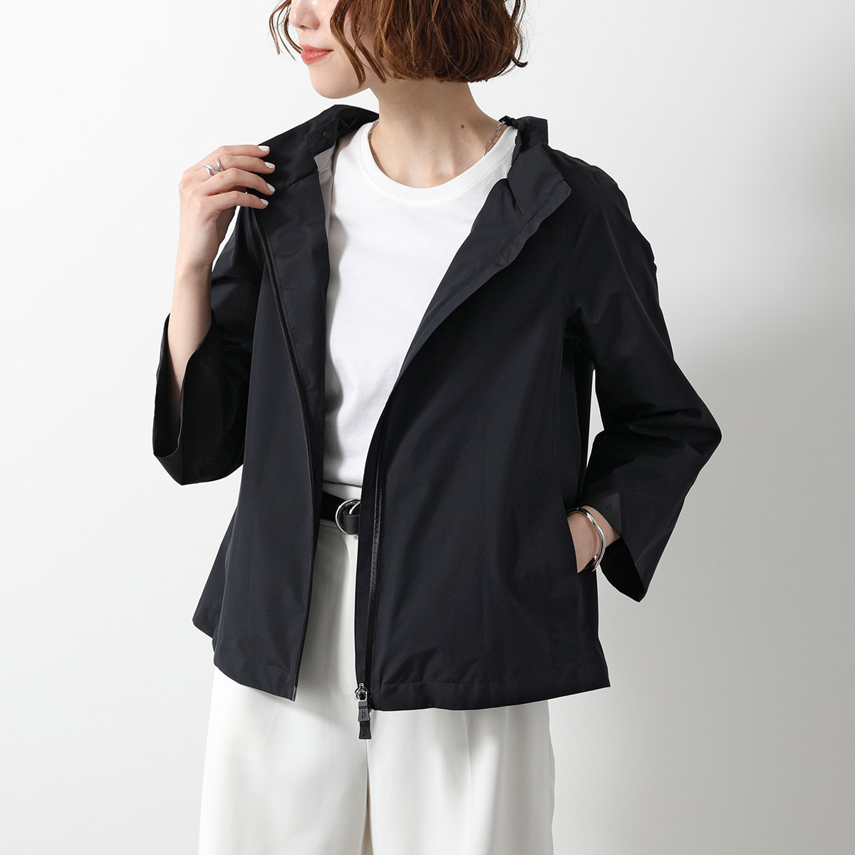 HERNO ヘルノ ジャケット レディース ノーカラー ブラック コットン混
