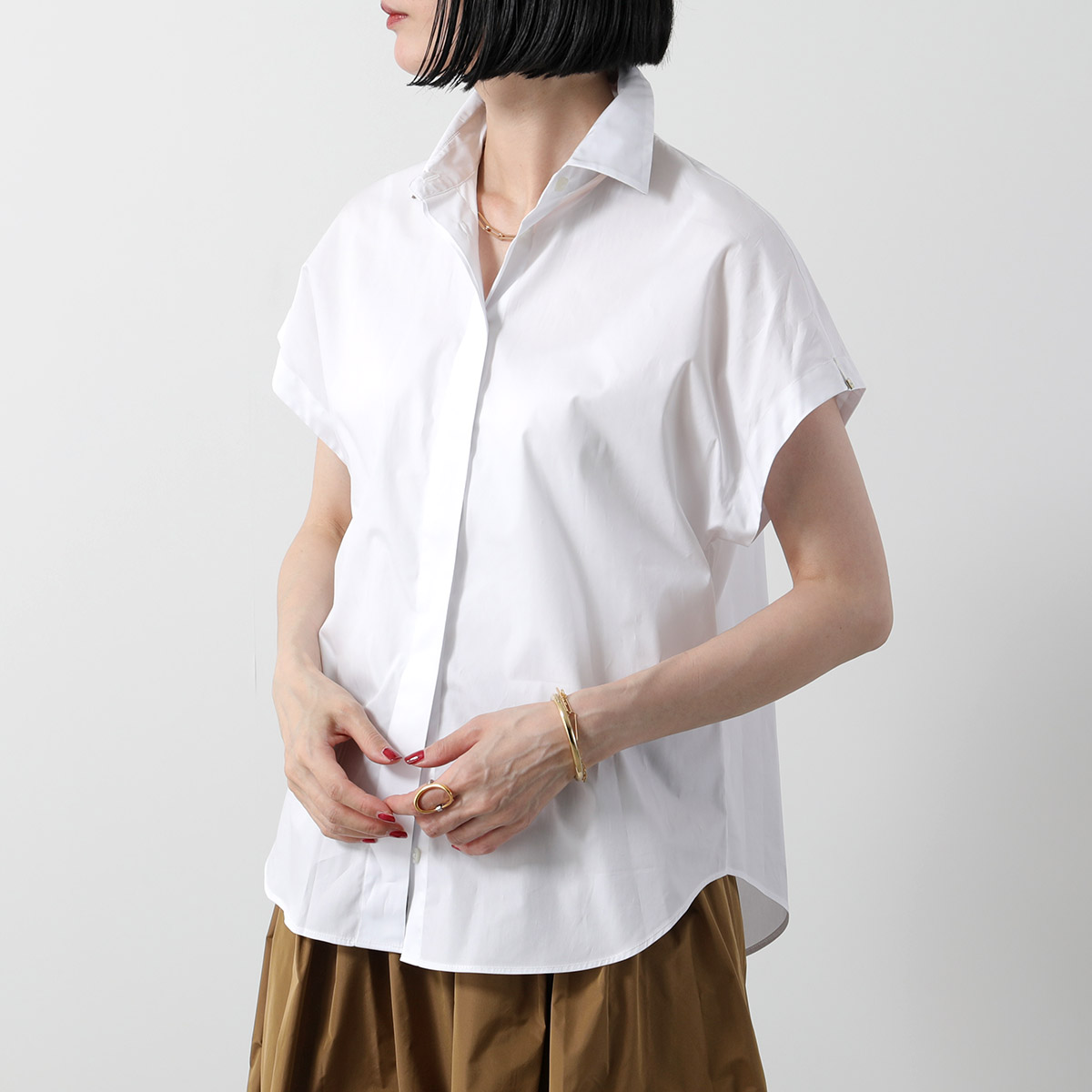 タグ付き 未使用 ヘルノ 現行 ブラウス フレンチスリーブ ホワイト 44 XL HERNO（ヘルノ） 半袖 シャツ BLUSA POPELINE MONOGRAM BL000017D-M01