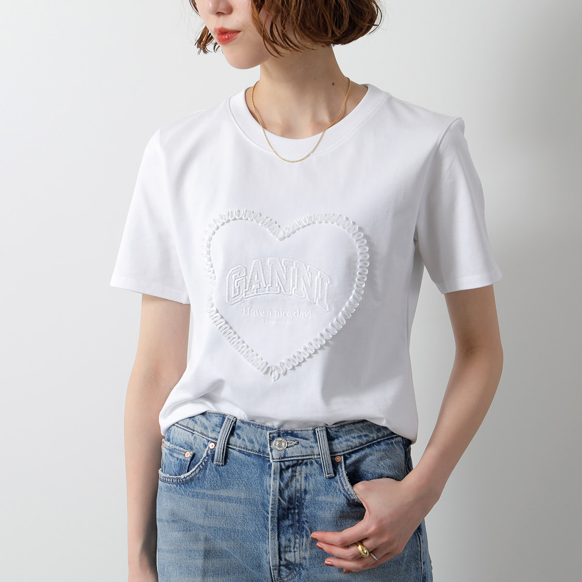 GANNI ガニー 半袖 Tシャツ Heavy Cotton Heart Small T-Shirt...