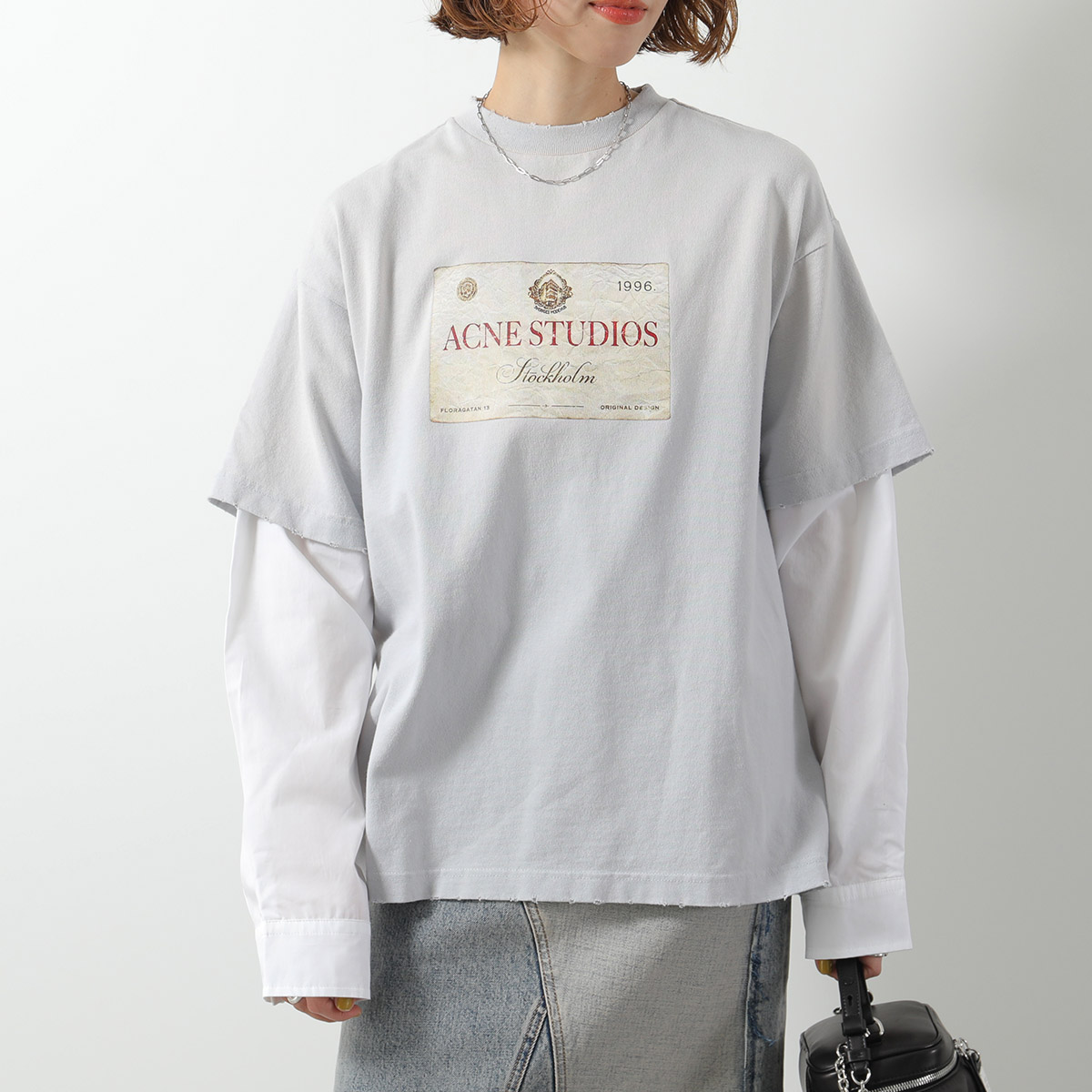Acne Studios ダークグレー 長袖トレーナー Acne Studios (アクネストゥディオズ) ダメージ加工 プリント