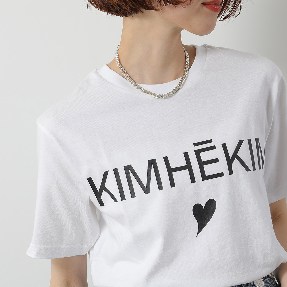 kimhekim キムへキム ホワイト ハート Tシャツ チビT 白