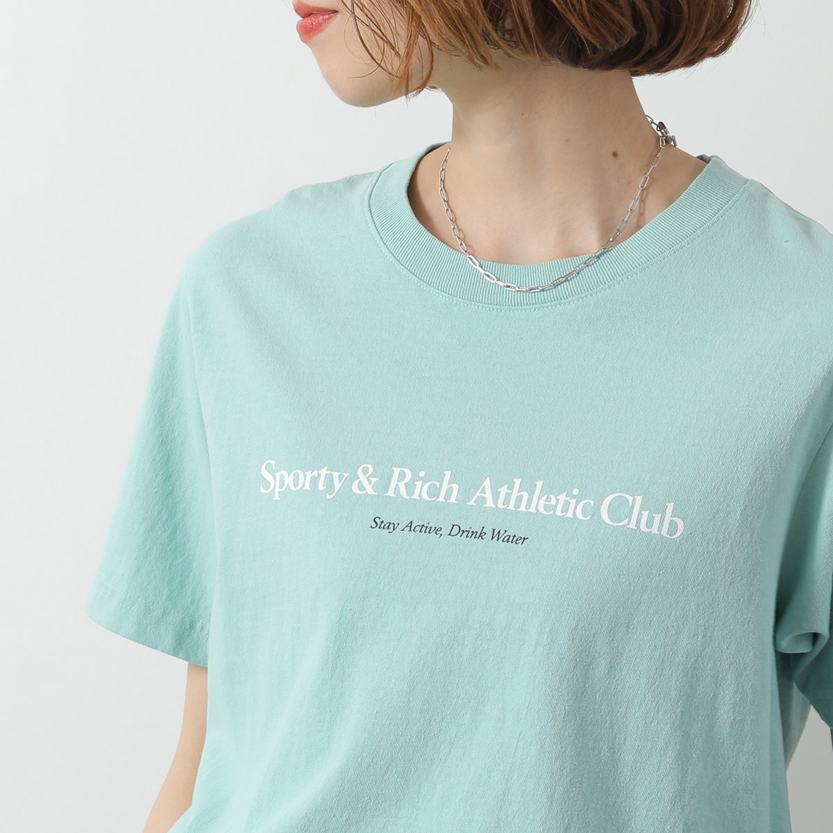 SPORTY＆RICH スポーティアンドリッチ Tシャツ TS875 レディース 半袖 カットソー コットン クルーネック ロゴ AQ SPORTY&RICH SPORTY＆RICH スポーティアンドリッチ Tシャツ