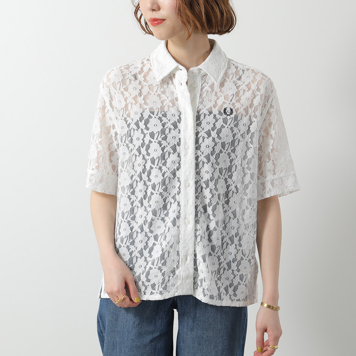 フレッドペリー ホワイト レース ♪ FRED PERRY（フレッドペリー）の「Lace Top（Tシャツ/カットソー