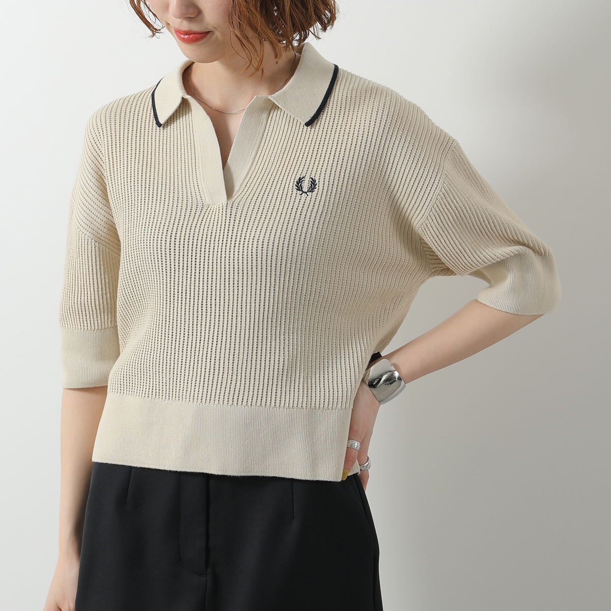 FRED PERRY フレッドペリー ニットシャツ OPEN-COLLAR MESH KNIT