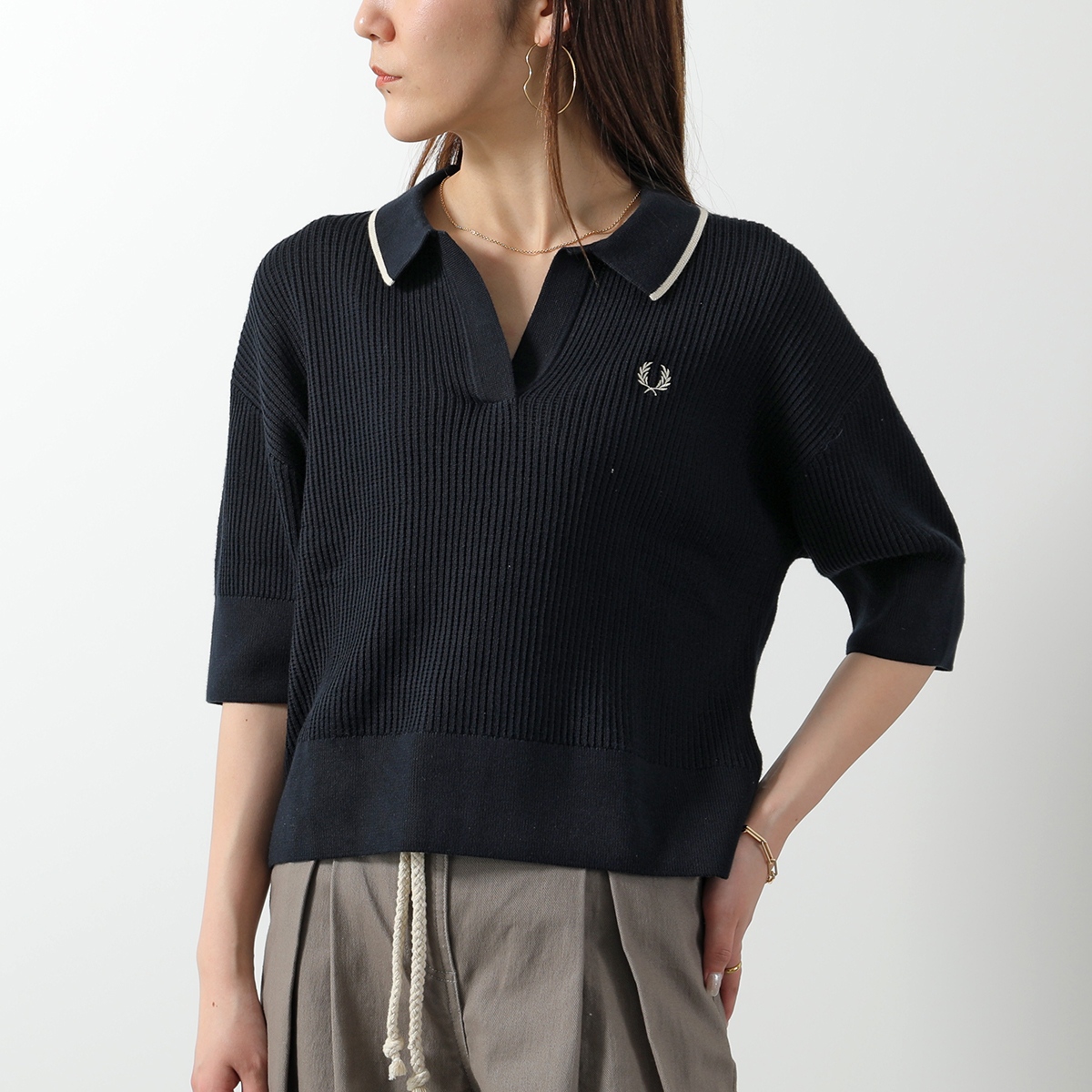 FRED PERRY フレッドペリー ニットシャツ OPEN-COLLAR MESH KNIT