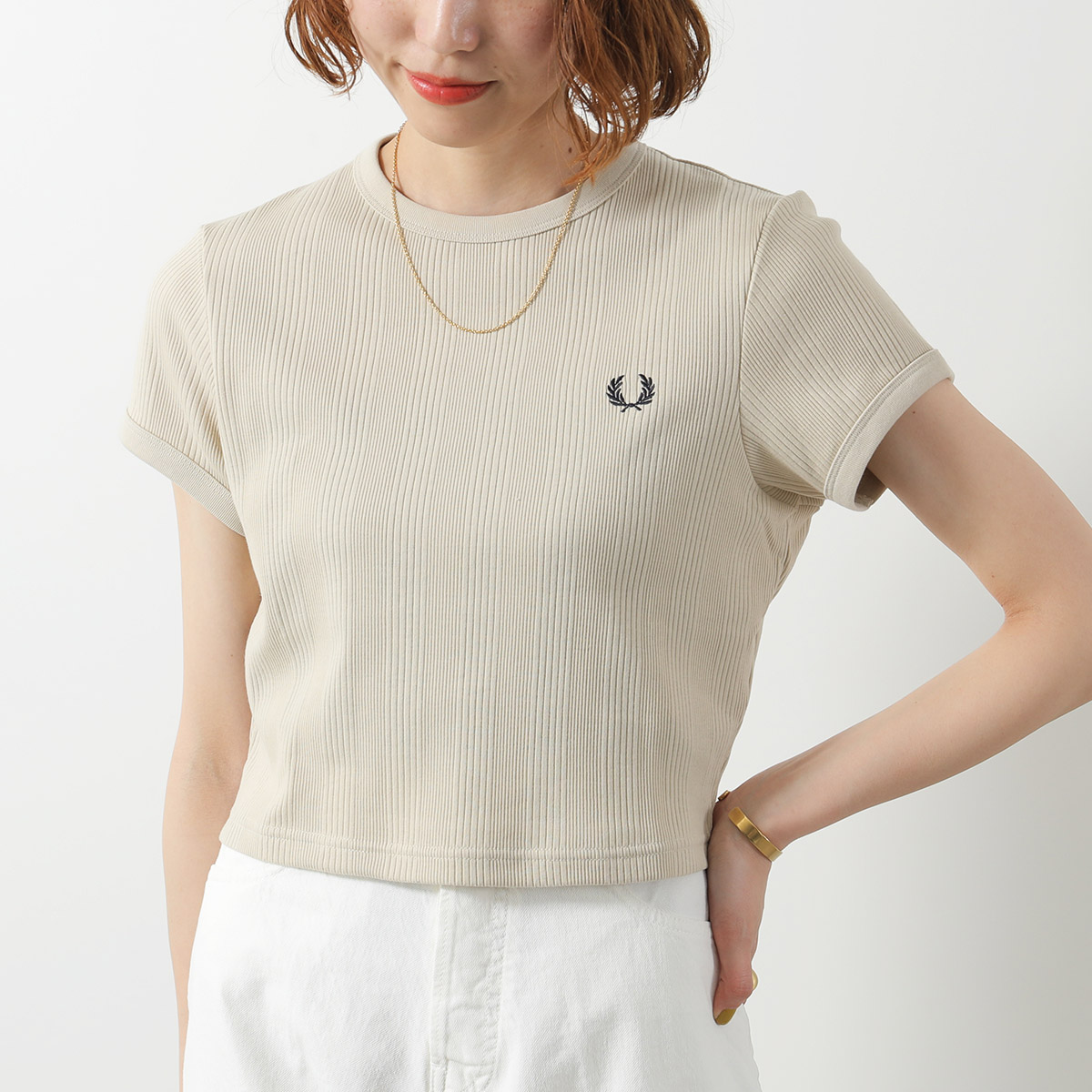 FRED PERRY クロップド リブ半袖 FRED PERRY（フレッドペリー） Tシャツ CROPPED RIBBED T-SHIRT G9168